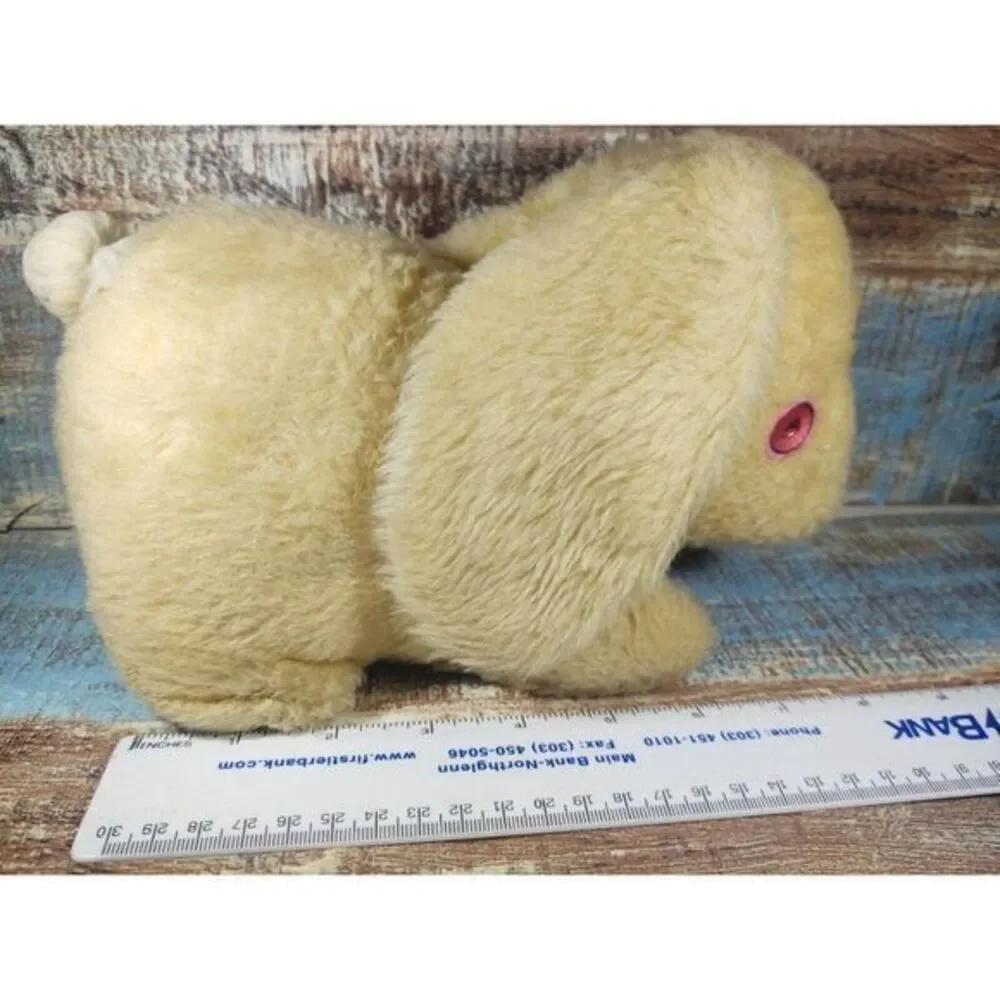 Playful Plush cream short‎ hair Bunny Rabbit Red Eyes creepy!